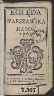 Kolęda Warszawska Na Rok 1768