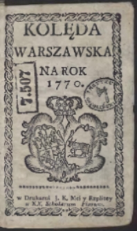 Kolęda Warszawska Na Rok 1770