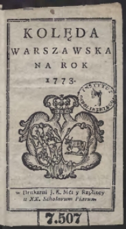 Kolęda Warszawska Na Rok 1773