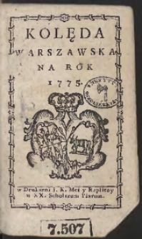 Kolęda Warszawska Na Rok 1775