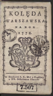 Kolęda Warszawska Na Rok 1778