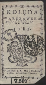 Kolęda Warszawska Na Rok 1785