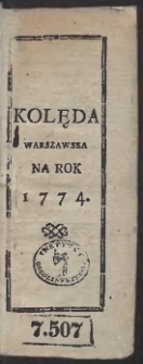 Kolęda Warszawska Na Rok 1774