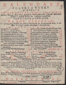Kalendarz Polski y Ruski : W Ktorym Swięta Roczne y Biegi Niebieskie [&hellip;] Połozone y Opisane Na Rok [&hellip;] 1760 [&hellip;]