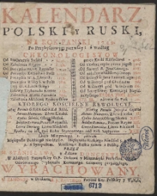 Kalendarz Polski y Ruski Na Rok […] 1749 […] / Przez […] Stanisława z Łazów Dunczewskiego […] Wyrachowany