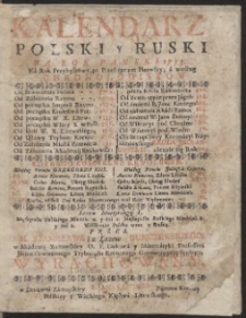 Kalendarz Polski y Ruski Na Rok […] 1753 […] / Przez […] Stanisława z Łazów Dunczewskiego […] Wyrachowany