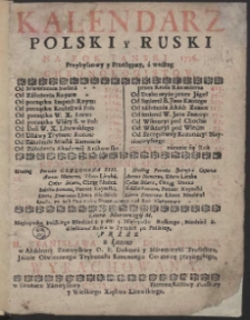 Kalendarz Polski y Ruski Na Rok […] 1756 […] / Przez […] Stanisława z Łazów Dunczewskiego […] Wyrachowany