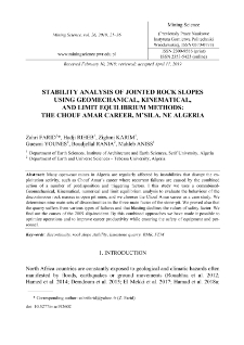 Stability analysis of jointed rock slopes using geomechanical, kinematical, and limit equilibrium methods: the Chouf Amar career, M'Sila, NE Algeria