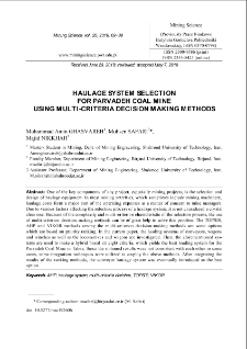 Haulage system selection for Parvadeh Coal Mine using multi-criteria decision making methods
