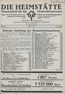 Die Heimstätte : Monatsschrift für das Heimstättenwesen. 7. Jahrgang, April 1930, Nummer 4