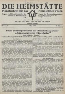 Die Heimstätte : Monatsschrift für das Heimstättenwesen. 7. Jahrgang, Mai 1930, Nummer 5