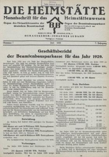 Die Heimstätte : Monatsschrift für das Heimstättenwesen. 7. Jahrgang, Juli 1930, Nummer 7