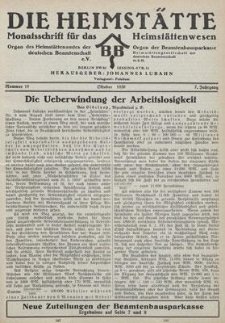 Die Heimstätte : Monatsschrift für das Heimstättenwesen. 7. Jahrgang, Oktober 1930, Nummer 10