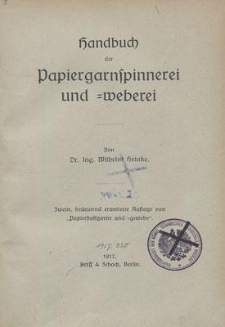 Handbuch der Papiergarnspinnerei und -weberei