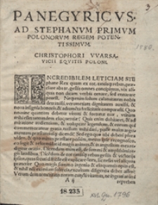 Panegyricus Ad Stephanum I Polonorum Regem Et Magnum Lituanorum Ducem [...]