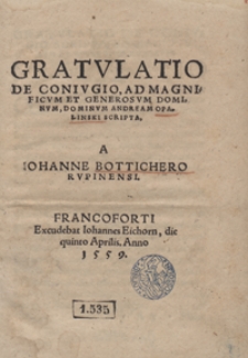 Gratulatio De Coniugio Ad [...] Adream Opalinski [...]