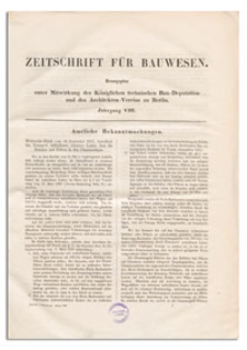 Zeitschrift für Bauwesen, Jr. VIII, 1858, H. [1]