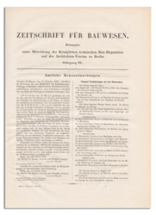 Zeitschrift für Bauwesen, Jr. IX, 1859, H. [1]
