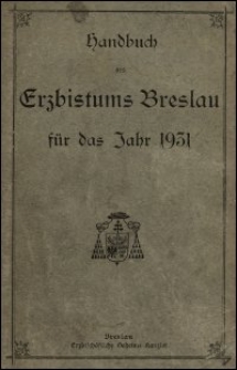 Handbuch des Erzbistums Breslau für das Jahr 1931