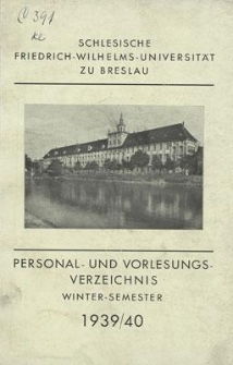 Personal- und Vorlesungs-Verzeichnis : Winter-Semester 1939/40