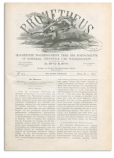 Prometheus : Illustrirte Wochenschrift über die Fortschritte in Gewerbe, Industrie und Wissenschaft. 3. Jahrgang, 1892, Nr 145
