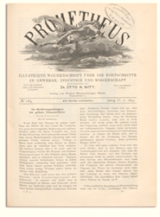 Prometheus : Illustrirte Wochenschrift &uuml;ber die Fortschritte in Gewerbe, Industrie und Wissenschaft. 4. Jahrgang, 1893, Nr 184